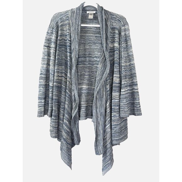 Avenue Ocean Waves Blue Open Knit Cardigan 2X Crochet Coastal Asymmetrical Cozy - Picture 1 of 8